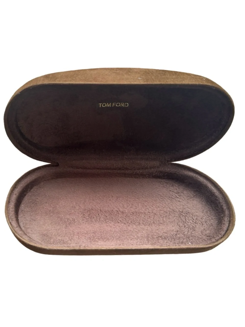 TOM FORD Brown Suede Hardshell Eyewear Sunglasses Case 6.5” Oval